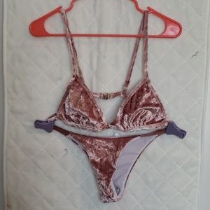 SHEIN Velvet Top w/ Triangle Panty Bikini Set Sz L